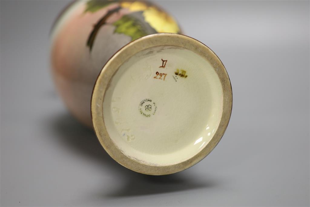 A Doulton Lambeth faience flower painted vase, 34.5cm